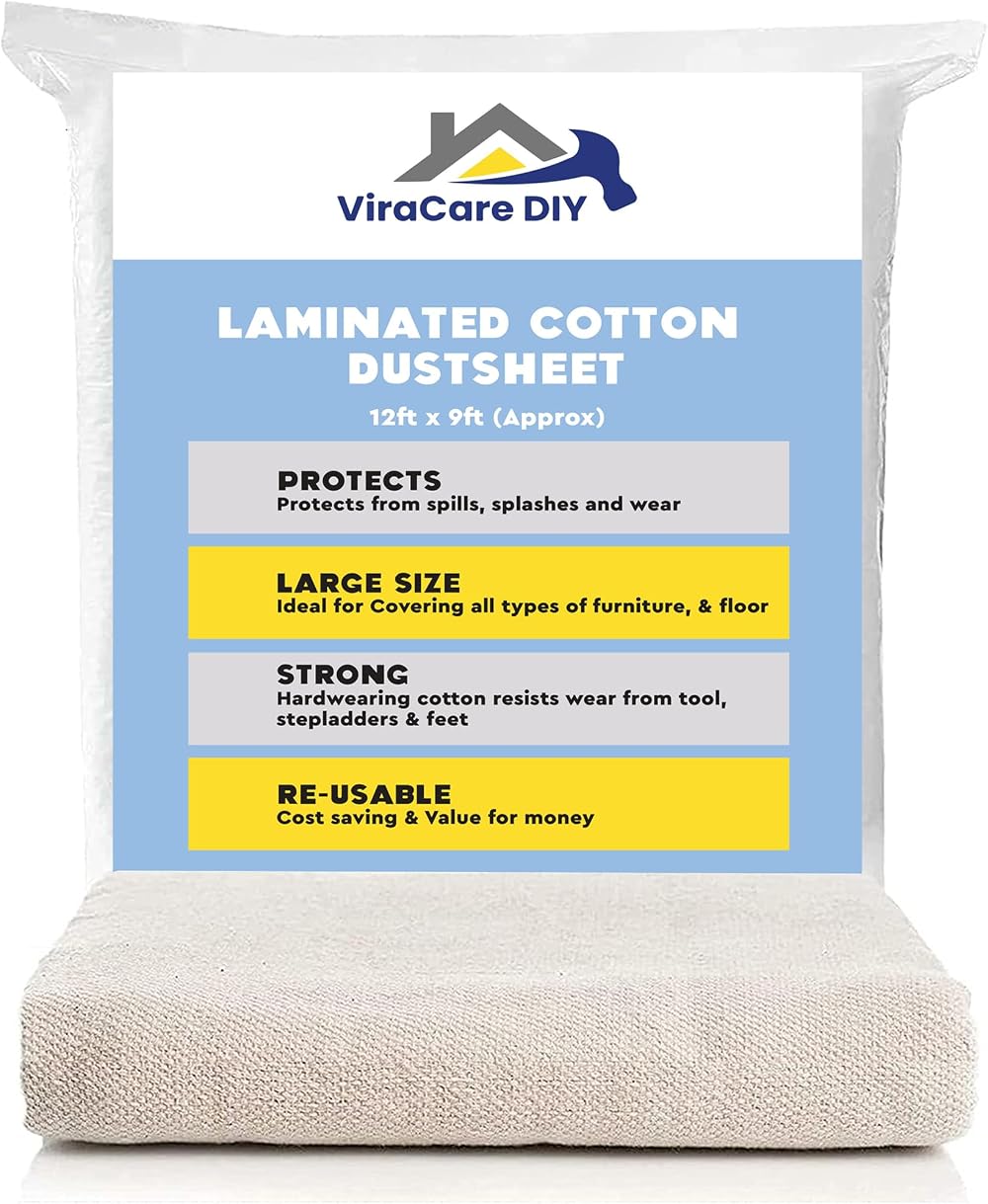 ViraCare Laminated Cotton Dust Sheet 12x9 ft Paint Drop Cloth Reusable