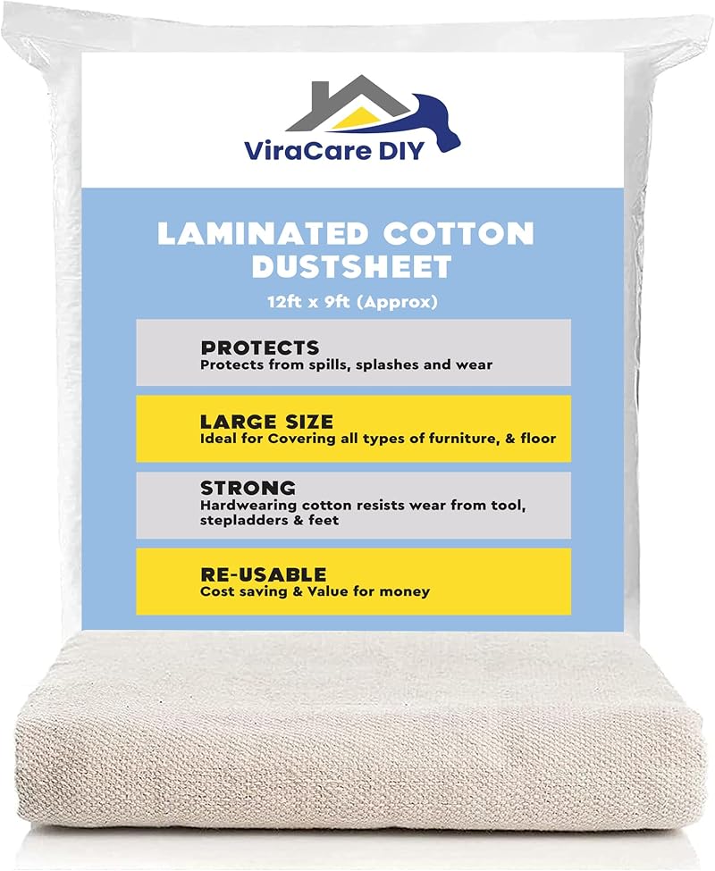 ViraCare Laminated Cotton Dust Sheet 12x9 ft Paint Drop Cloth Reusable