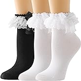 AMHRLINGTO Lace Ruffle Frilly Socks for Women - Lace Ankle Socks with Bow