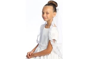 Swea Pea & Lilli Girls First Communion Veil - White Holy 1st Communion Headpiece with Comb, Corded Lace Trim, and Rhinestone Accents