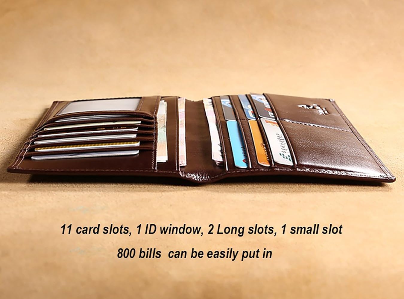 Genuine Leather Handbag Organizer Card Case Long Bifold Wallet, 1 Coffee, M - Image 4