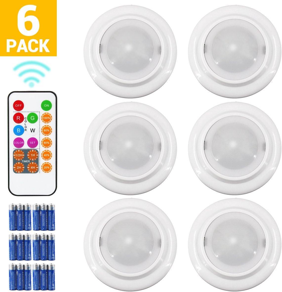 BWL Puck Lights,LED Under Cabinet Lighting,Brightness Adjustable Multi Color LED Accent Lights with Remote Control, 6 Pack