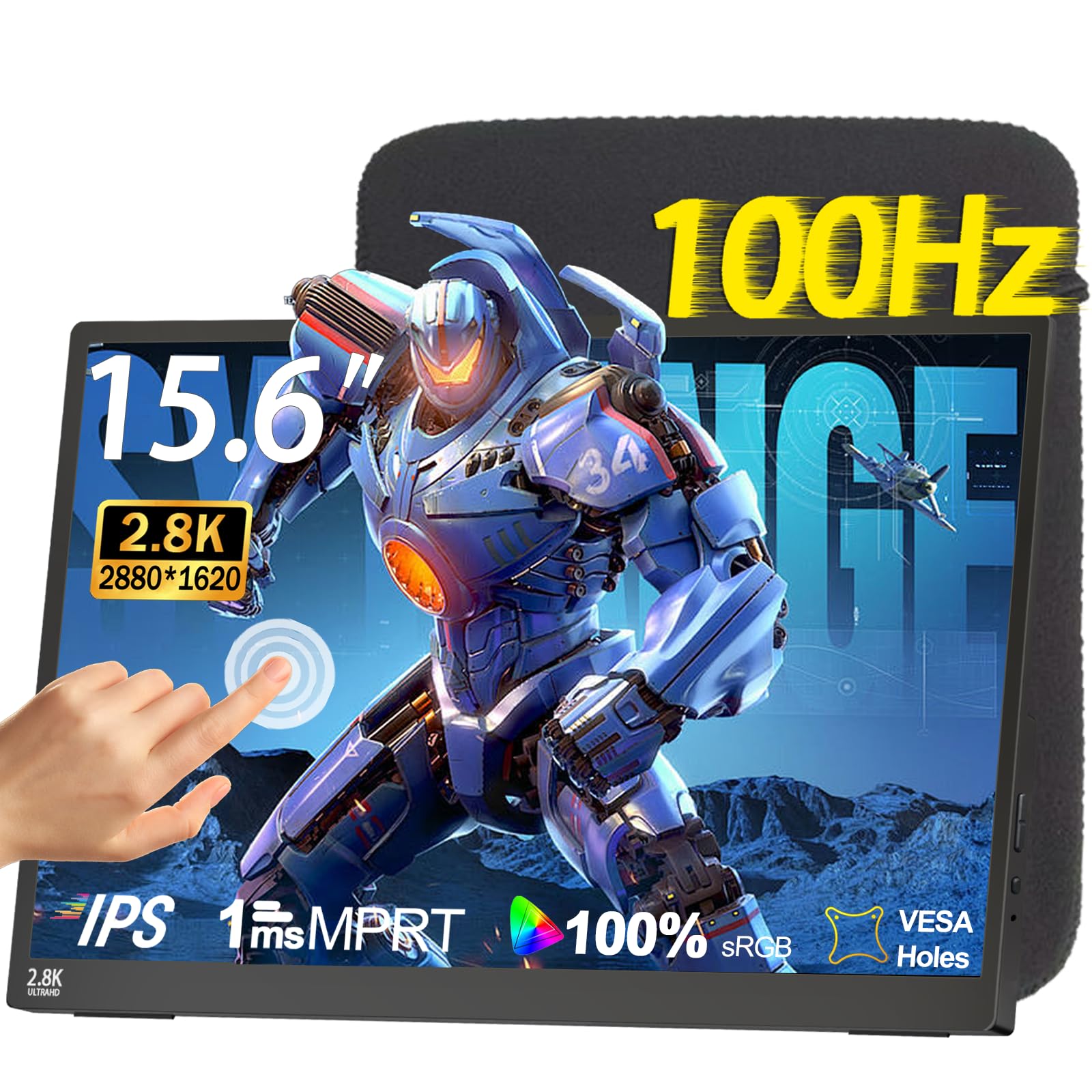 Photo 1 of IBW 2.8K 100Hz Portable Monitor Touchscreen, 15.6'' QHD 2880x1620 300 Nits 100% sRGB IPS Gaming Monitor w/VESA HDR FreeSync Eye Care USB-C HDMI External Second Screen for Laptop PC Phone Switch PS5