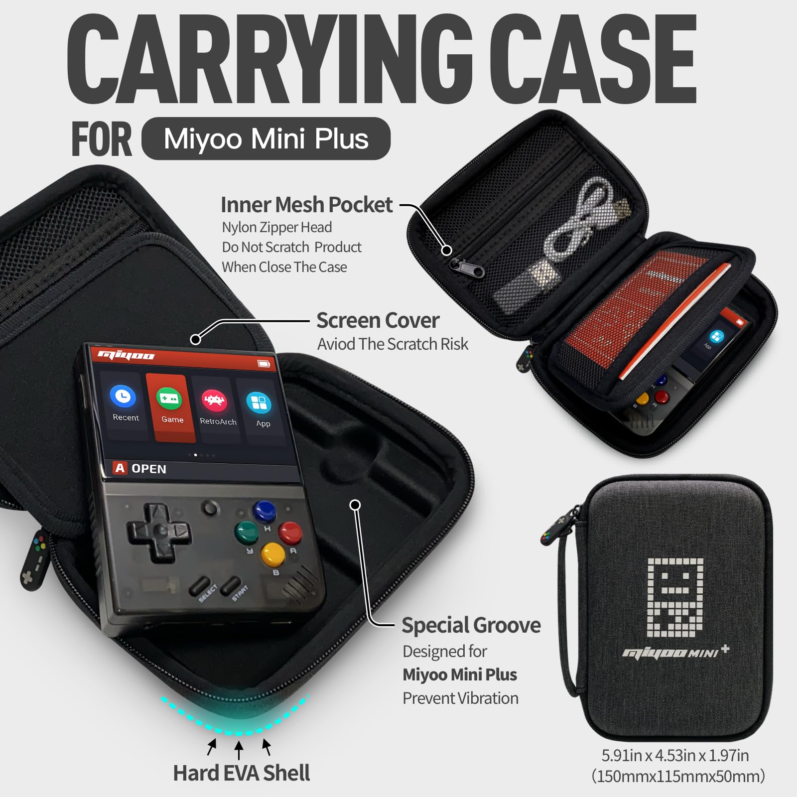Miyoo Mini Plus Retro Gaming Console, with Dedicated Storage Case, 3.5 Inch IPS 640x480 Screen, 64G TF Card with 10,000+ Games, 3000mAh 9+Hours Battery, Support Wireless Network