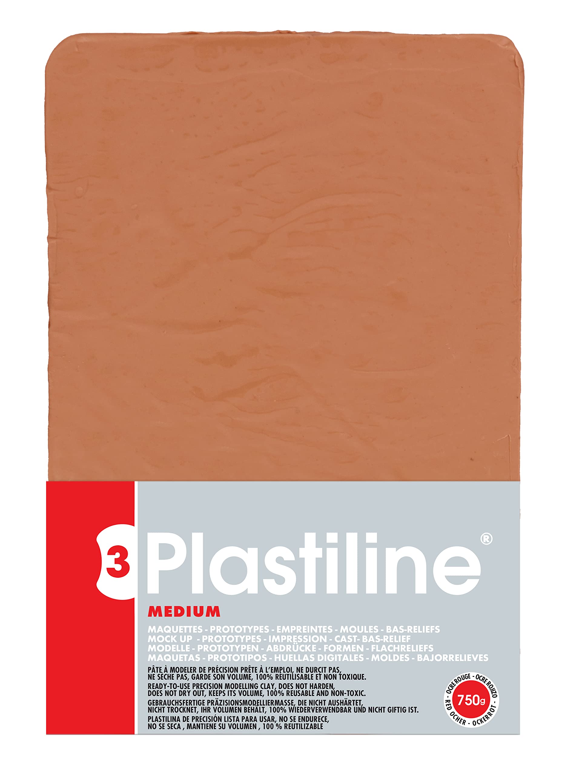 Plastiline 7355T - Plastiline sheet - Modelling clay, High Precision - Sculpting, Moulding - Hardness 3 (medium) - 750g - Red ochre shade. Made in France