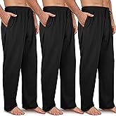 Wenouy 3 Pack Men's Cotton Pajama Pants Soft Pjs Lounge Bottoms with Pockets & Elastic Waist Sleepwear for Men