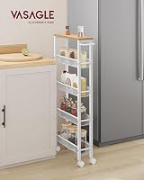 VASAGLE 5-Tier Trolley Kitchen Cart 13 cm Deep Oak Beige White LRC034W09 view 2