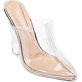 Cape Robbin Women's Sugar Transparent Lucite Clear Wedge Heel PVC Closed Toe Slip On Mules