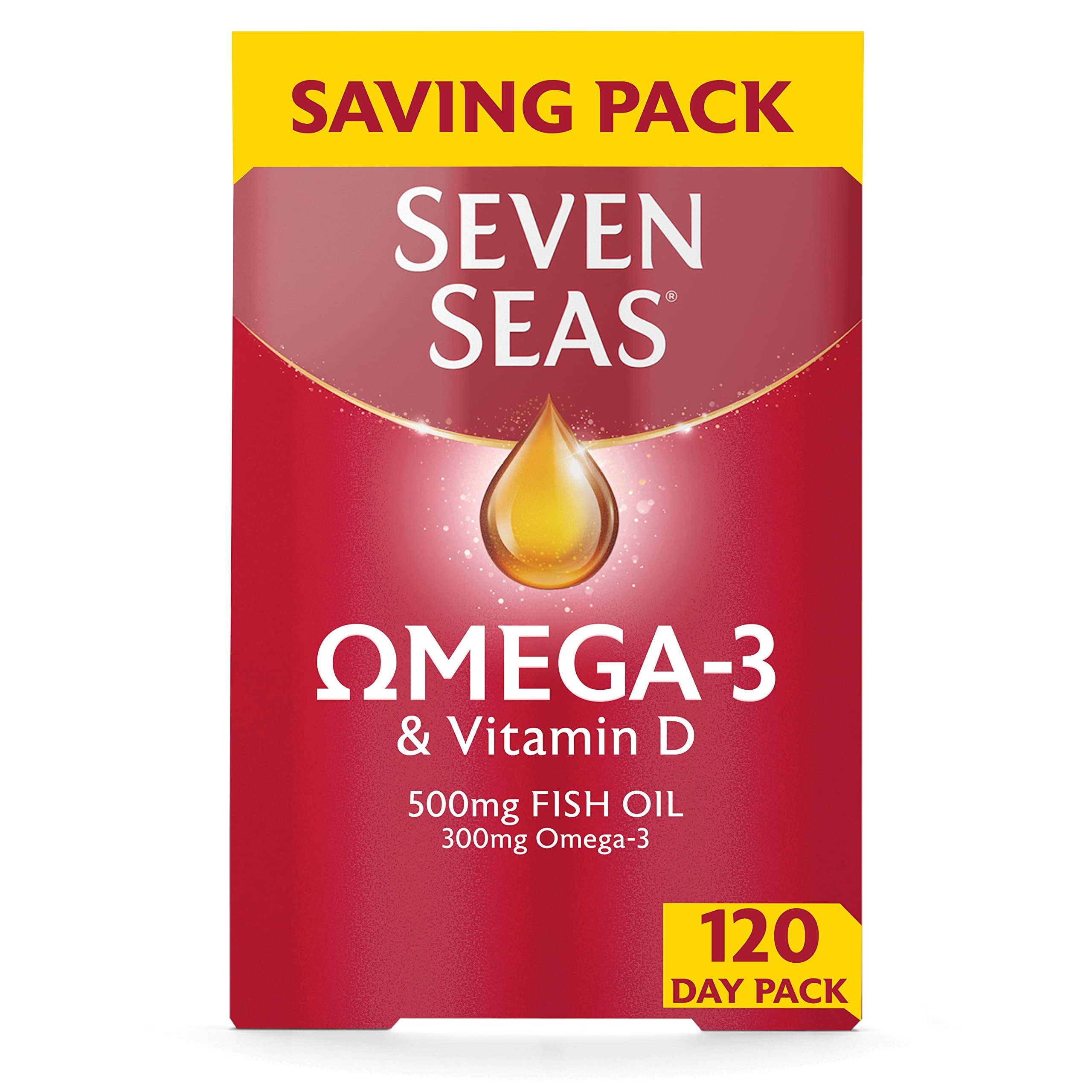 Seven Seas Omega-3 Fish Oil 250 mg EPA & DHA & Vitamin D, Whole Body Health+, 1 Month Supply 30 Capsules