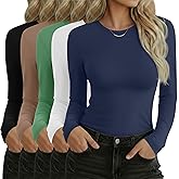 Sweetyweee 5 Pack Women's Long Sleeve Shirts Slim Fit Crew Neck Basic Tops Multipack Casual Layering Tee Undershirts