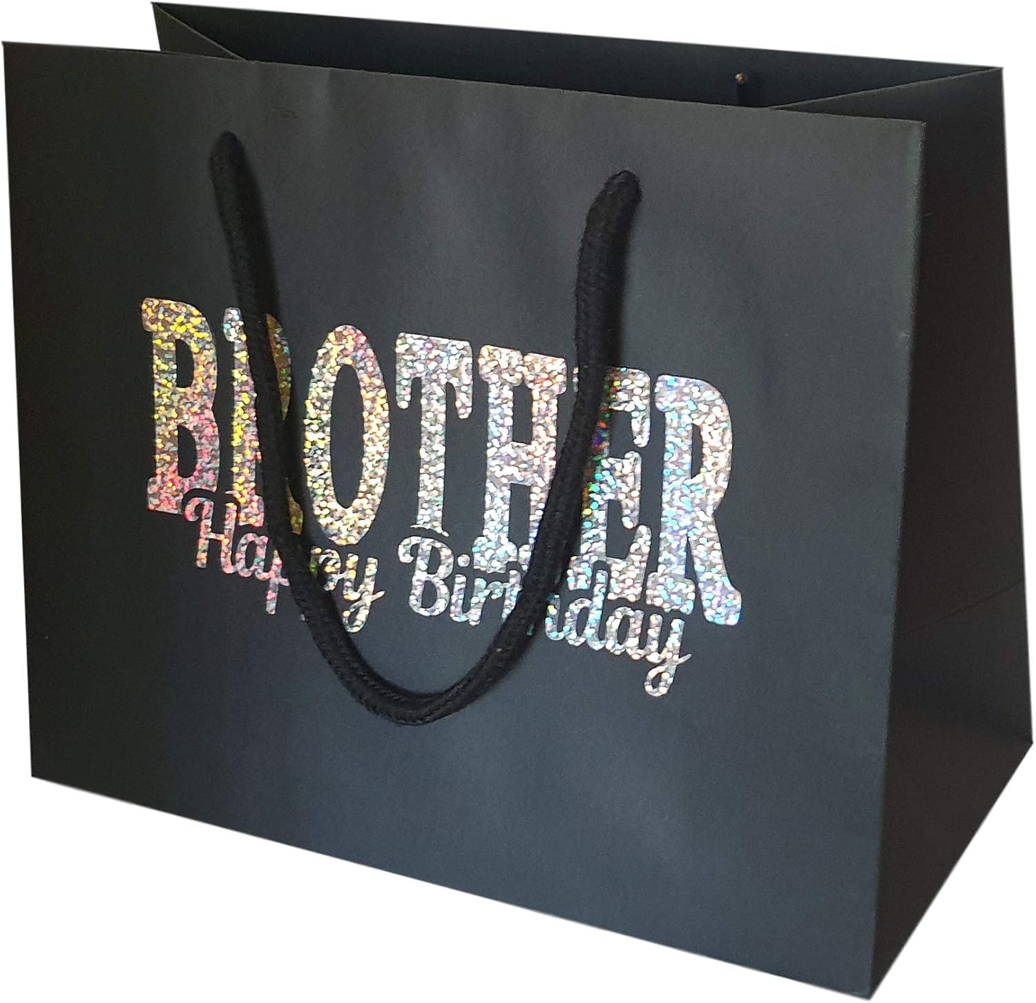 Brother Happy Birthday Gift Bag - Holographic Glitter Gift Bag with Rope Handles and Tissue Paper - Brother Birthday Ideas (Large) - Image 3