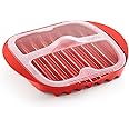 Lekue Microwave Bacon Maker/Cooker with Lid, Red, 11.02" L x 9.8" W x 2.3" H