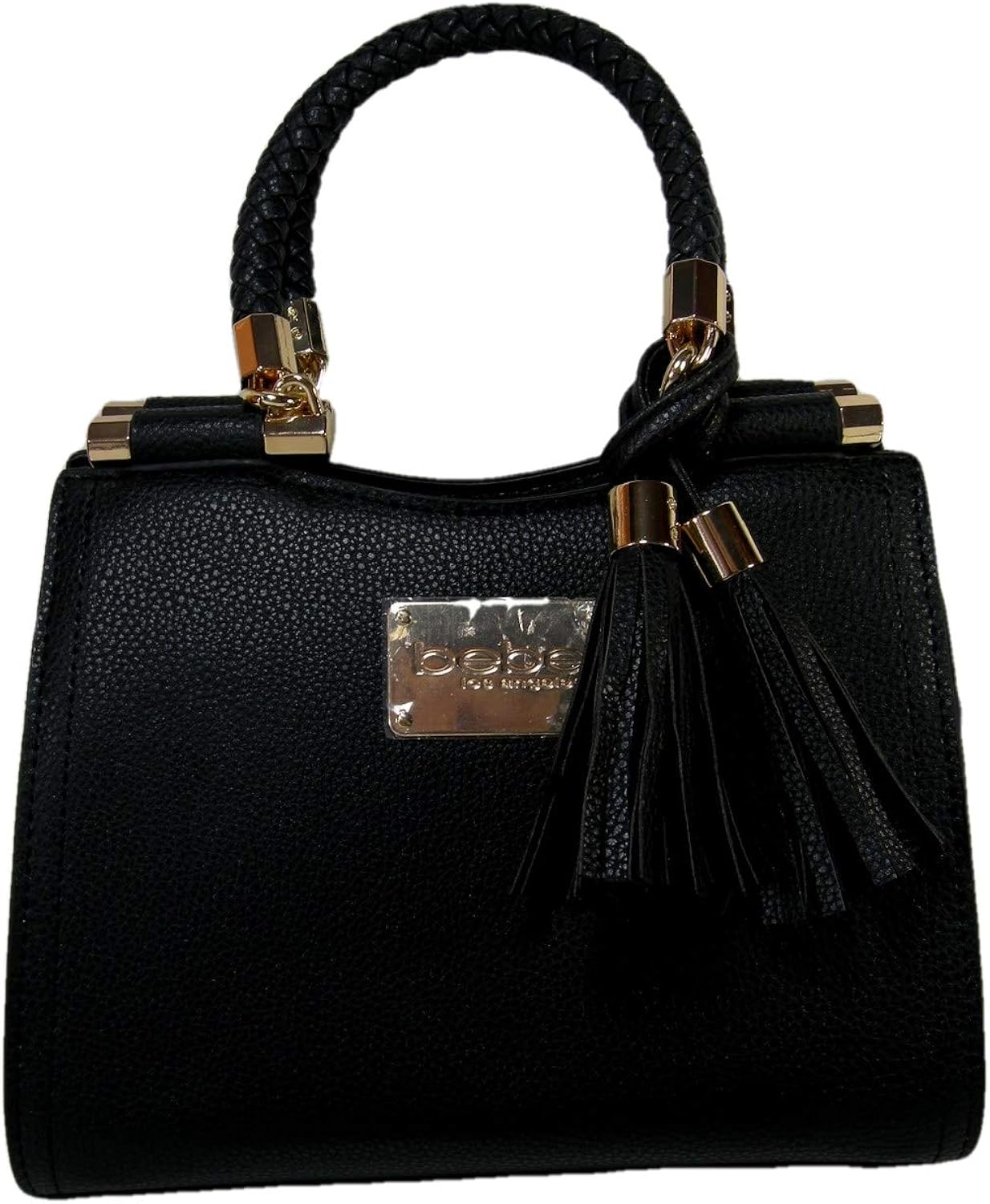 New BEBE Logo Purse Satchel Hand Bag Crossbody Black Tassel