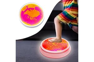 Onyoloy Light Up Liquid Stepping Stones - 1 Round Yellow-Pink Liquid Stepping Stone with 7 Glowing Colors, Indoor Obstacle Training Balancing Stepping Stone Toy for Kids Ages 3 4 5 6 and Up.