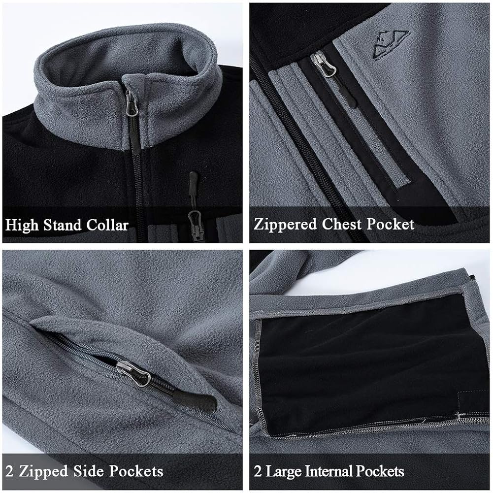 TBMPOY Men's Full-Zip Fleece Jacket Soft Polar Winter Outdoor Coat with Pockets: Clothing