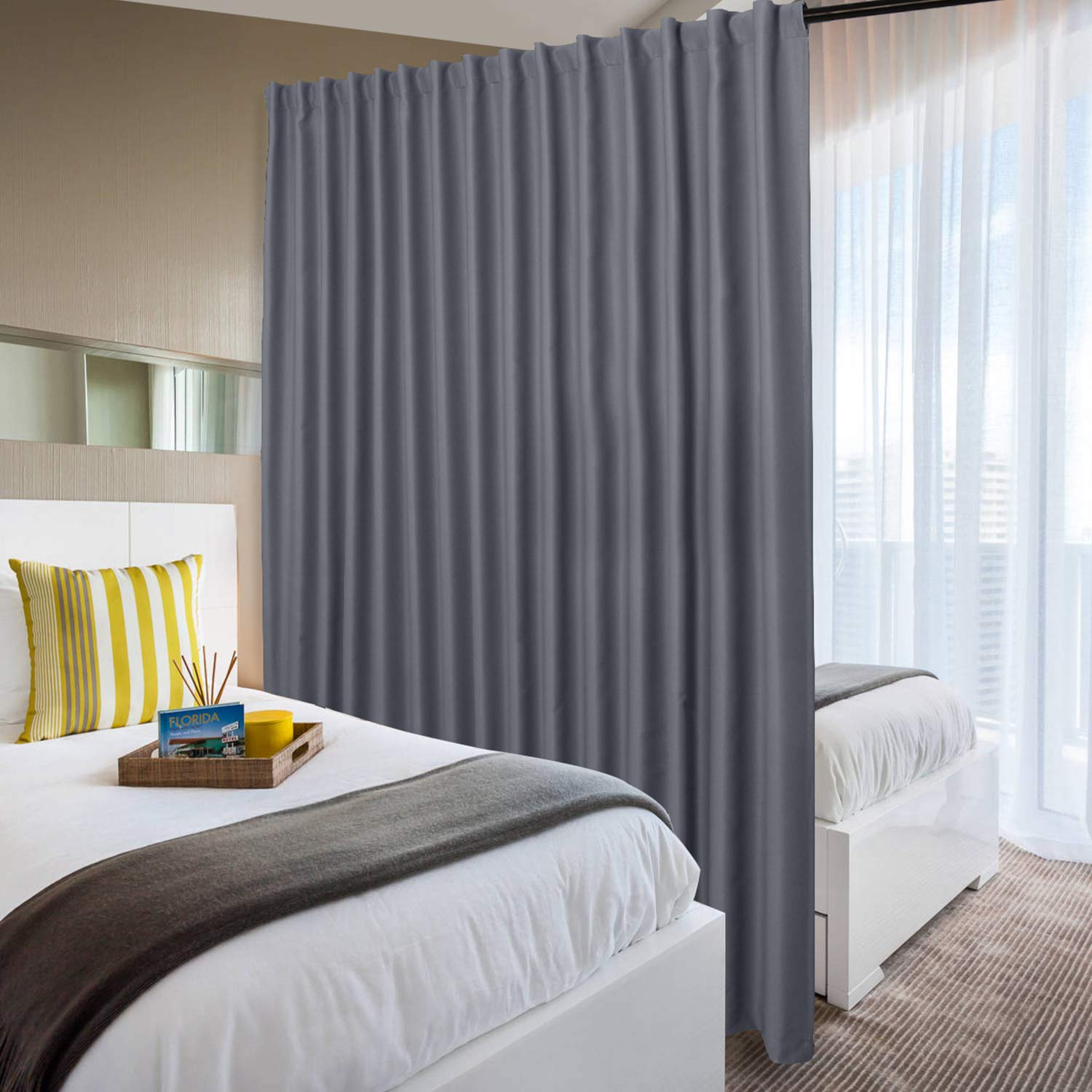 DWCN Blackout Curtains, Privacy Screen, Room Divider, Patio Sliding Door Curtain, Extra Wide Thermal Curtain with Tabs on the Back and Rod Pocket, for Living Room, Bedroom, approx.
