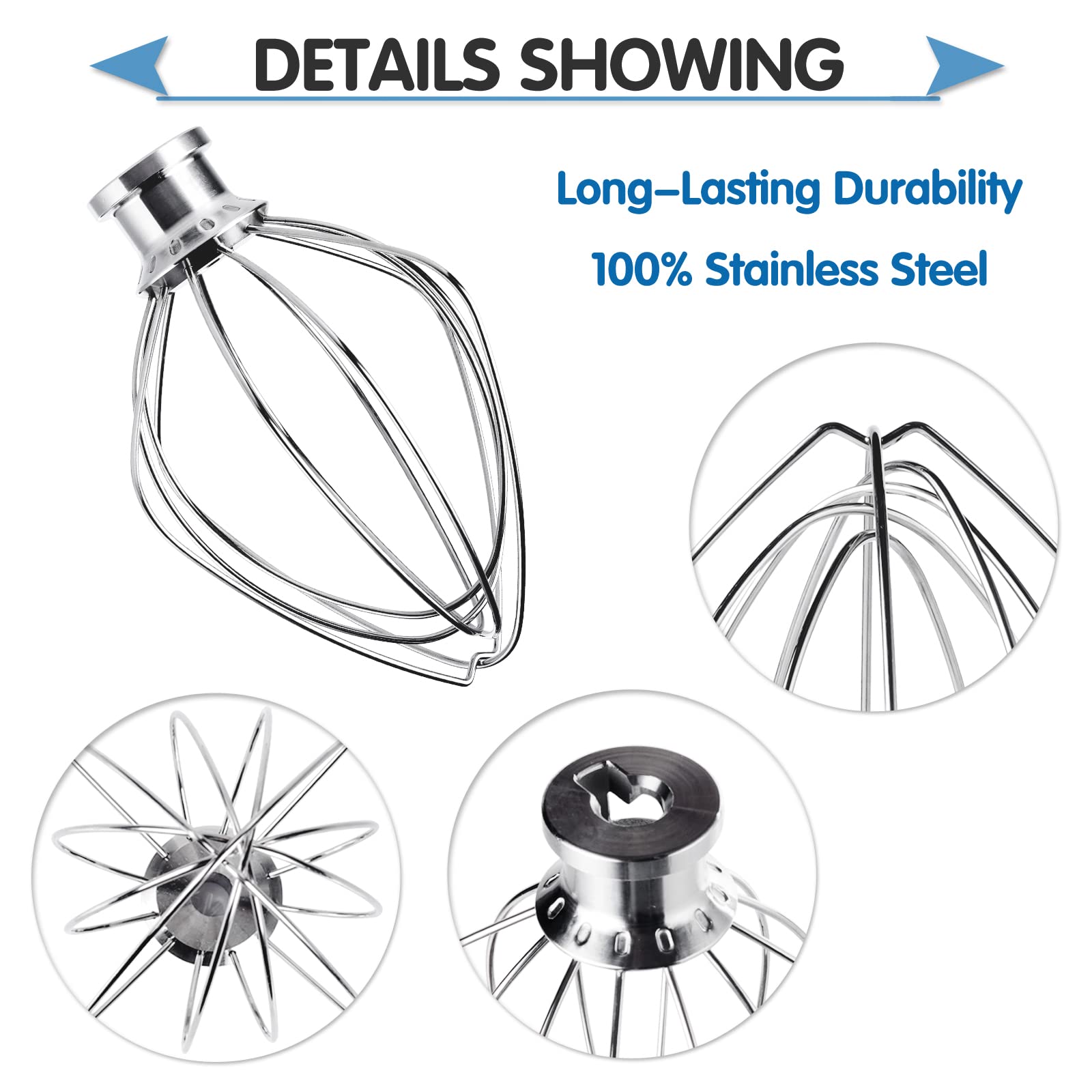 Stainless Steel 6-Wire Whip Attachment for KitchenAid 3.5 Quart Tilt-Head Stand Mixer KSM3311 and KSM3316, Heavy Duty, Dishwasher Safe, 3.5-Qt Whisk Attachment Mixer Accessories