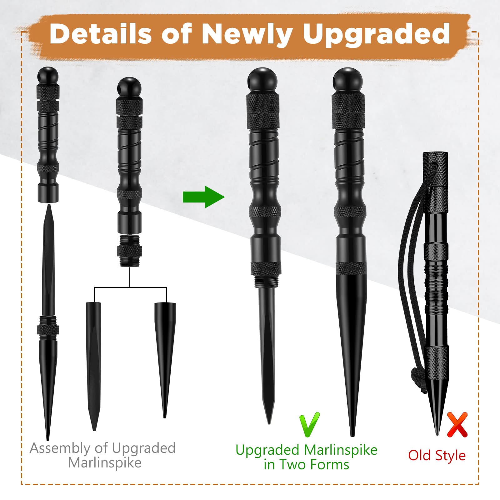 Shimeyao 12 Pcs 2025 Update Paracord FID Knotter Tools Set Stainless Steel Marlinspike Set Stitching Lacing Needles Smoothing Knotter Tools for Marlinspike Paracord Leather Other Cords(Black)