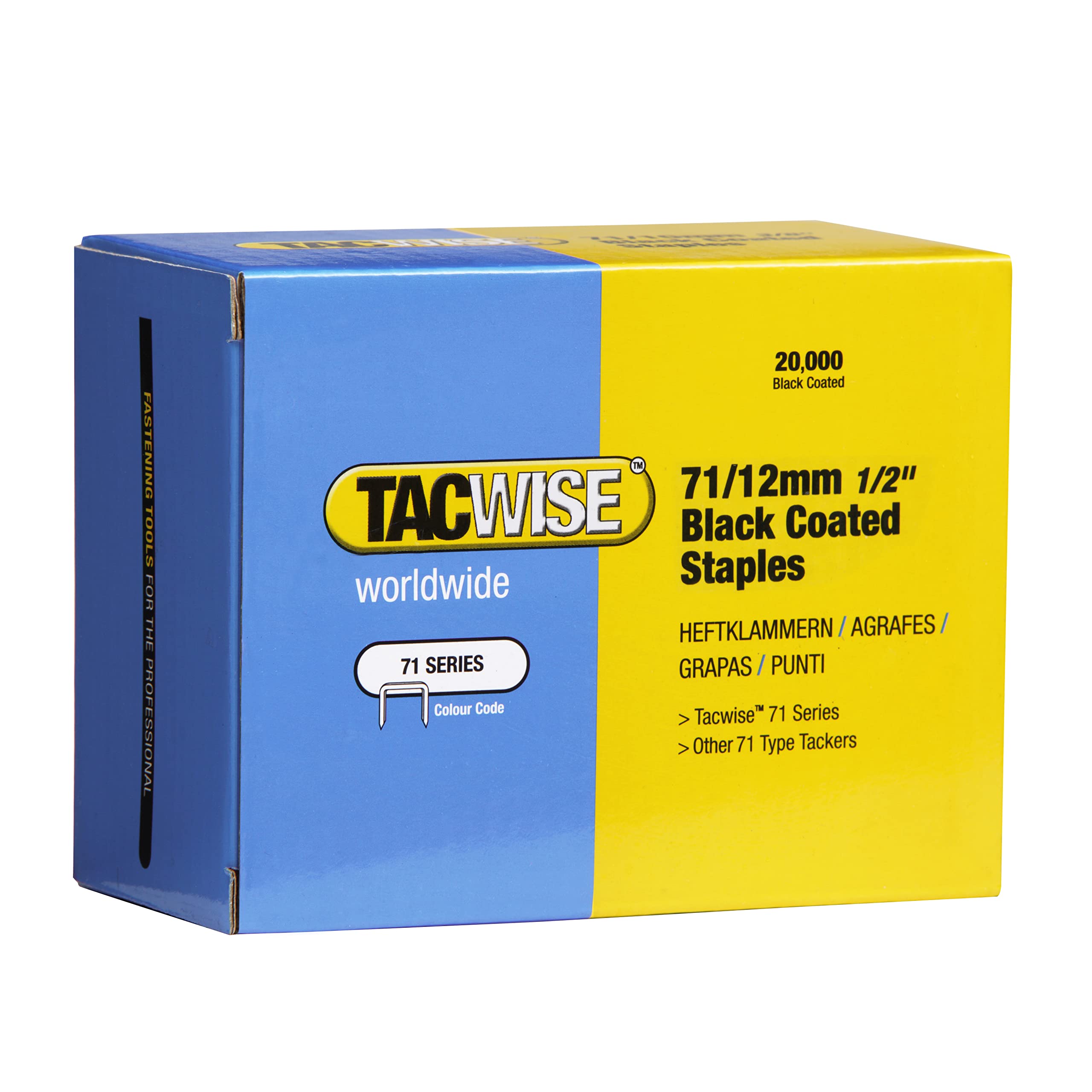 Tacwise 0290 Type 71 / 12 mm Galvanised Black Upholstery Staples, Pack of 20,000