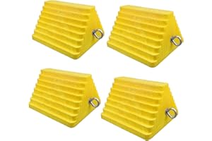 HOXWELL Premium 4 pcs Heavy Duty Wheel Tire Chocks, Vehicle Chocks with Eyebolt for Travel Trailers, Camper, Truck, Car and ATV 4 Pack, Yellow