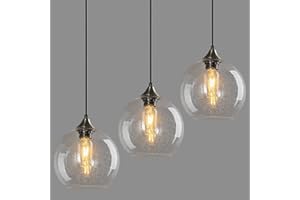 LBSQJ Modern Pendant Light Fixture, Clear Glass, 7.87in, Kitchen Island, Living Dining Room, 3-Pack