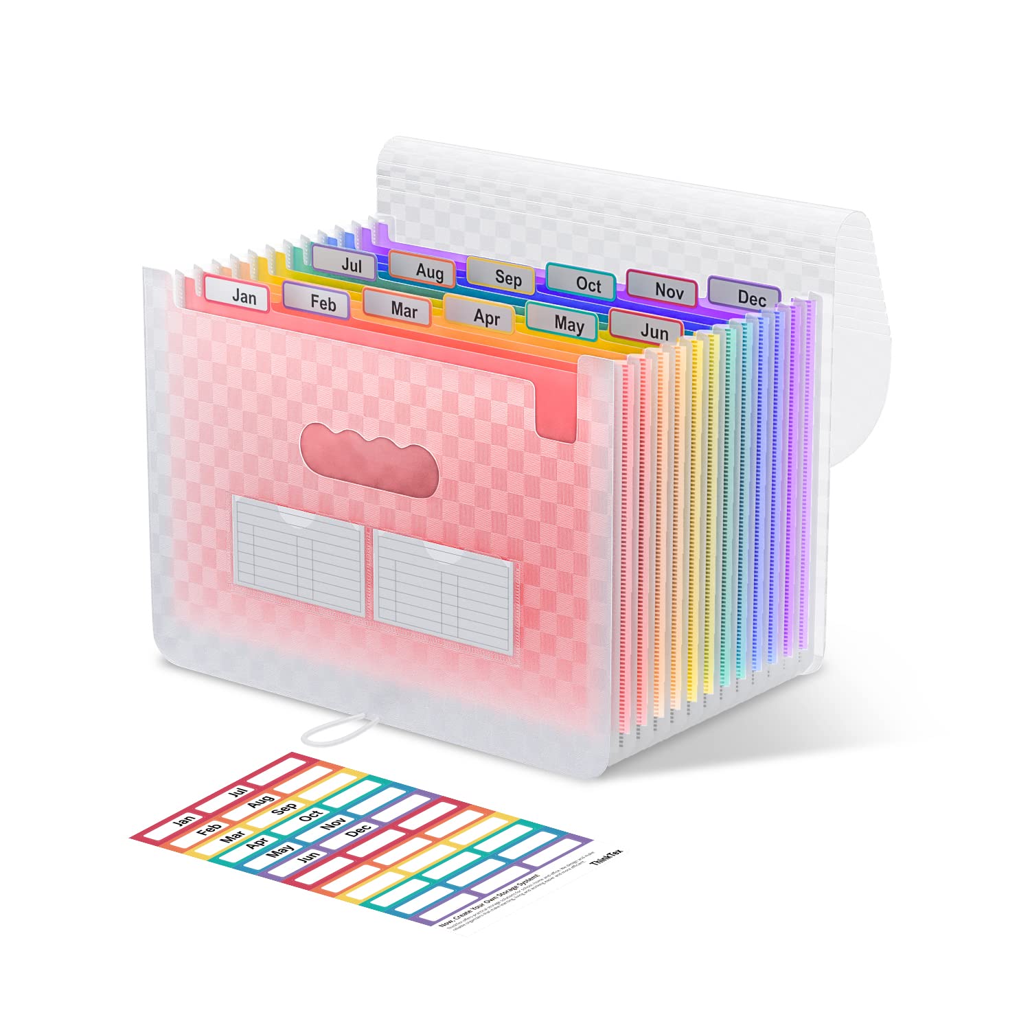 ThinkTex Accordion‌ File Organiser, 12 Pockets Expanding File Folders, Portable Monthly Bill Receipt Organiser, Colorful Tabs, Letter/A4 Size