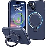 Vanxiliiy Compatible with iPhone 13 Case with Stand, Slim Premium Liquid Silicone Phone Cases for iPhone 13 6.1" Compatible with MagSafe Magnetic Ring Kickstand Case Full Camera Protection, Dark Blue
