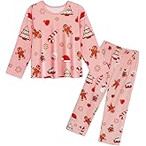 WonderBabe Little Girls Christmas Pajamas Toddler Long Sleeve Elf Pjs Set Kids Christmas Snowman Pattern Sleepwear