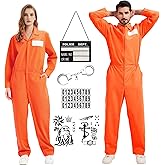 aicoaub Prisoner Jumpsuit Costume Women Men 6PCS Orange Prison Jail Inmate Halloween Costume Cosplay Outfit for Women Men