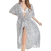 Womens Beach Cover Up Long Kimono Swimsuit Coverup for Women Open Front Drawstring Bathing Suit Cardigan Cover Ups