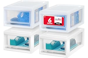 IRIS OHYAMA IRIS USA 6 Qt. Plastic Drawer Storage Organizer Stacking Drawers, 4-Pack, Stackable Unit with Sliding Drawer for Clothes Bedroom Kitchen Under Sink Pantry Craft Room Bathroom Dorm Office, White