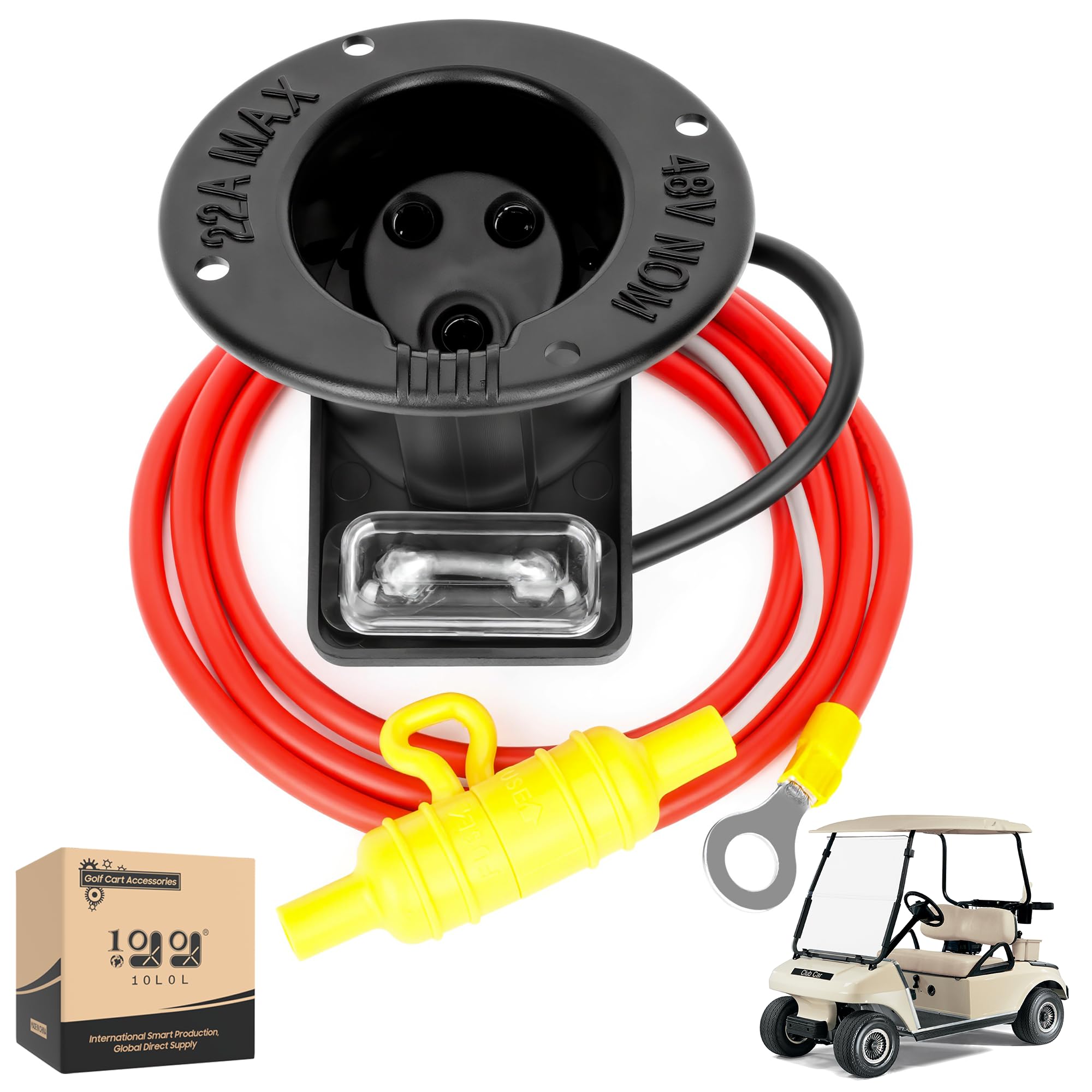 10L0L 48 Volt DC Receptacle or Powerdrive Charger Fuse Receptacle Replacement Compatible with Club Car DS 2000 up Electric Golf Carts, OEM# 101802101,101846801,101796801,101894901