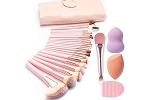 NEVSETPO 28PCS Makeup Brush Set, Quality Makeup Brushes for Women, Brush Set Make Up for Beginner Starter Professional,Pink Makeup Set with Blenders Masks Spatula,Travel-Friendly Makeup Brush Set with Case