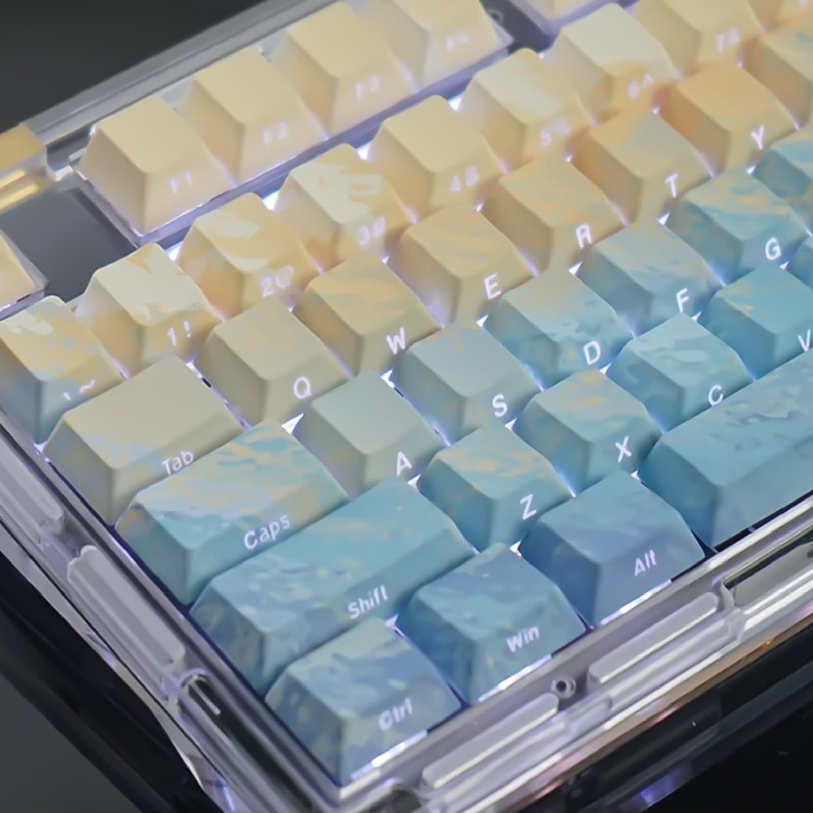 Photo 1 of TIMSEKER Gradient Blue Backlit Keycaps, Side Print Shine Through Keycaps, PBT Five Side Dye Sub Key Caps Set, 137 Keys Custom Cherry Profile Key Caps for ANSI/ISO Layout Mechanical Keyboard