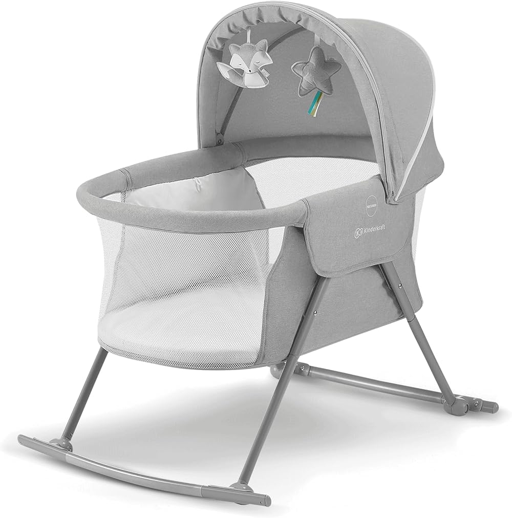 Kinderkraft LOVI 3in1 Baby Crib Cradle Travel Cot Rocker Gray 0-9 kg