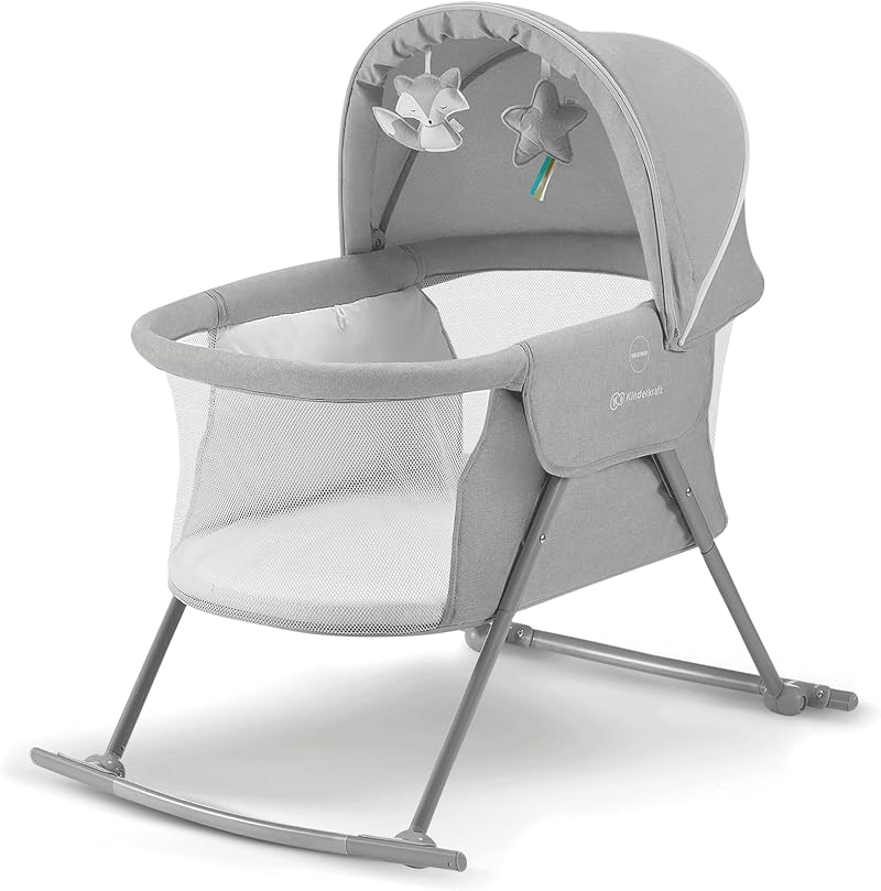 Kinderkraft LOVI 3in1 Baby Crib Cradle Travel Cot Rocker Gray 0-9 kg