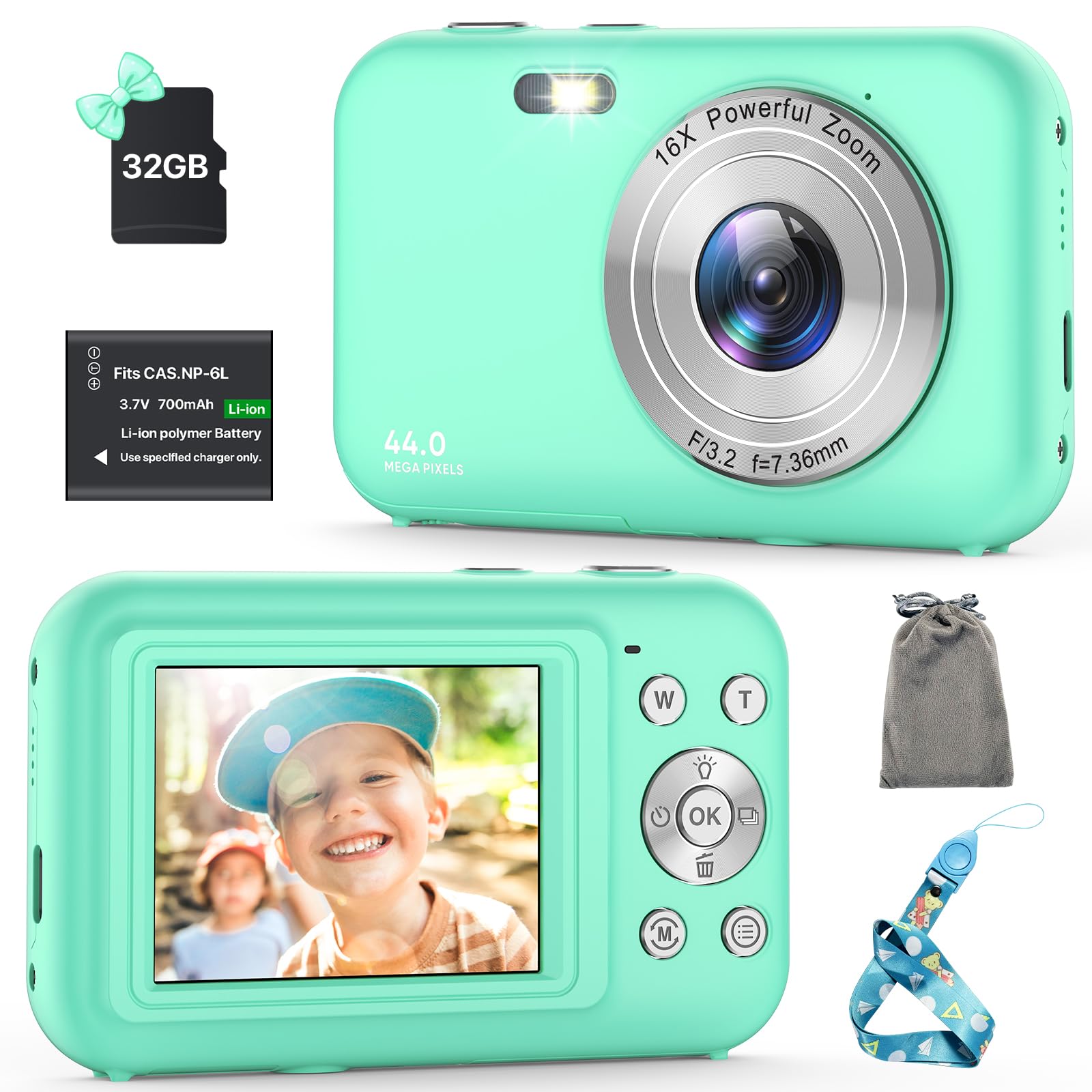 Digital Camera, Kids Camera with 32GB Card, FHD