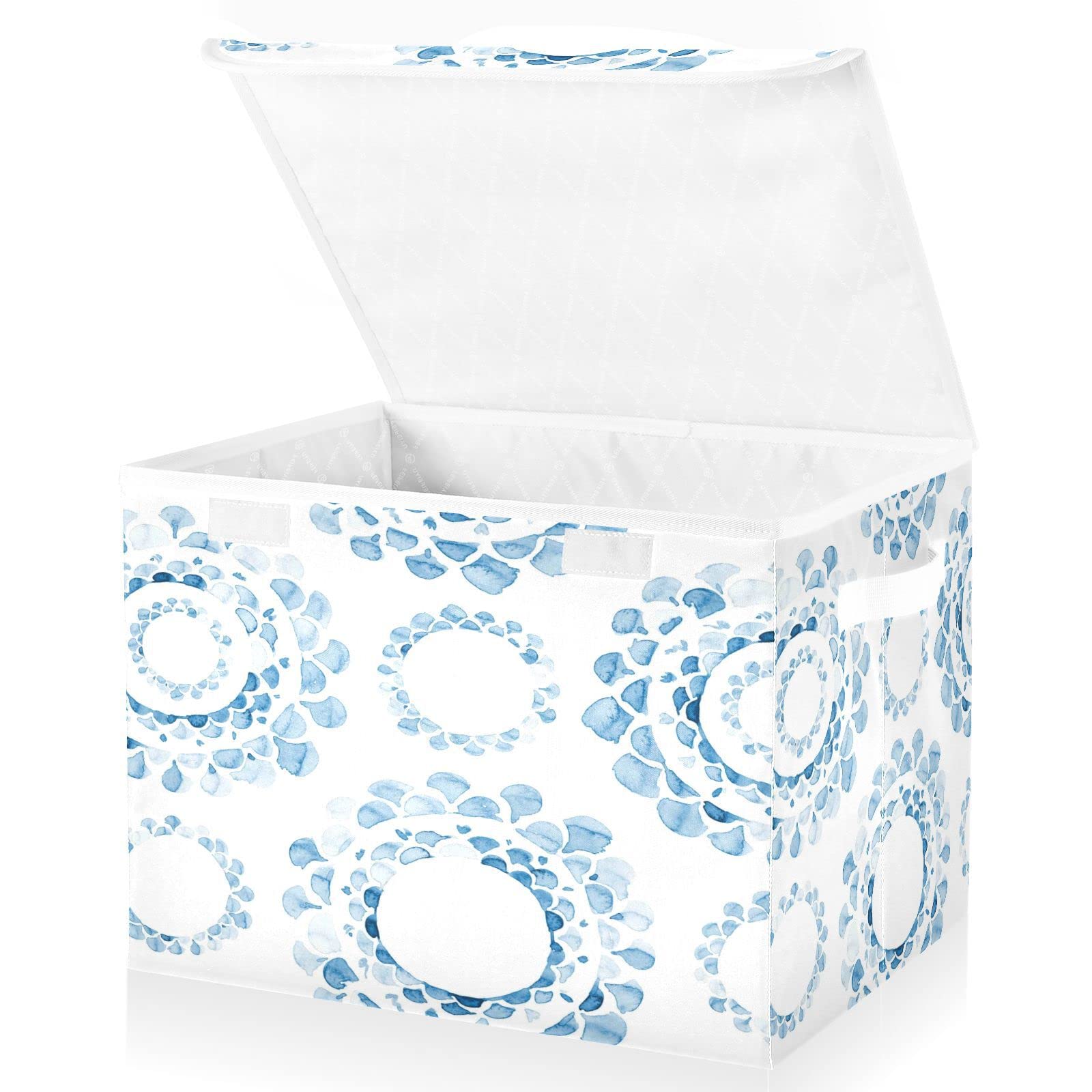 Mnsruu Storage Boxes with Lids, Mandala Blue Bouquet Morocco Morandi Large Storage Basket Organizer Shelves Cube Bin Toy Clothes Underbed