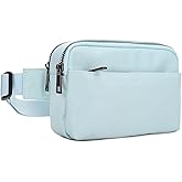 Jessie & James Crossbody Nylon Waist Pack with Adjustable Buckle Strap Fashion Multi Pocket Belt Bag | Light Blue
