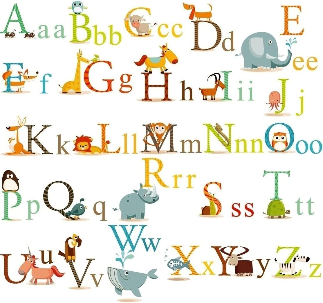 HDSUDCG Alphabet Animals ABC Wall Decals Stickers and Peel Easily Removable for Daycare School Kids Toddler Room Decoration Decals For Baby Boys Girls-Nursery Educational Wall Art (Multi Color)