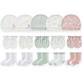 BIGBIGKISS Baby Girls Boys Hats Mittens and Socks Set Cotton Infant Caps Newborn Soft Gloves 0-6 Months