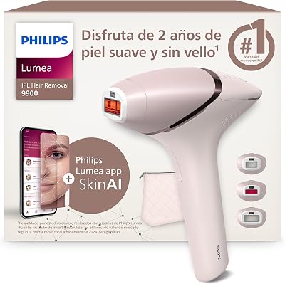Lumea serie 9900, dispositivo de depilación IPL, alternativa de depilación láser, SenseIQ y SkinAI, 3 accesorios para el cuerpo, la cara y zonas de precisión, con y sin cable, BRI953/02