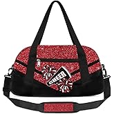 OMFUNS Cheerleading Kids Overnight Duffel Bags for Girls Red Glitter Sport Gym Bag Duffel Bag for Travel Weekender Practice Gymnastics Ballet School Gym Sleepover Bag