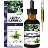FIOLIVAD Siberian Ginseng Extract Liquid Drops, (Eleuthero Root) Herbal Supplement for Immune Support, Energy & Stamina Boost. 7-in-1 Blend w/Rhodiola Ashwagandha Reishi Extract. 2 oz