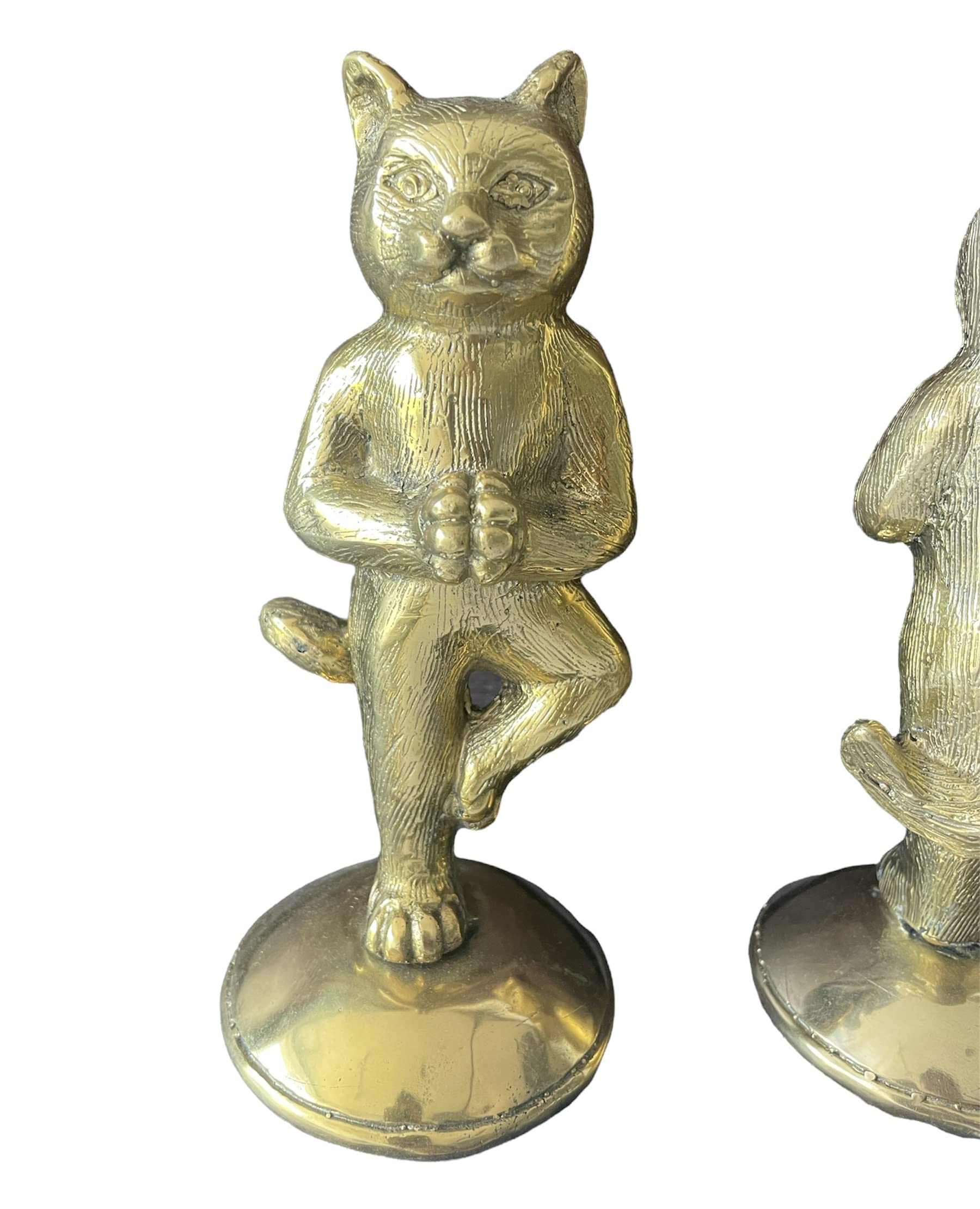 Voice of source Brass praying cat figure home decor altar piece art sculpture yogi cat (One leg)