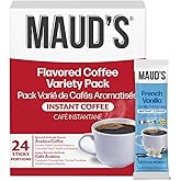 Maud's Flavored Instant Coffee Variety Pack, 24 ct, Caramel, Hazelnut, Raspberry, Vanilla, 100% Arabica Coffee, Medium Roast,