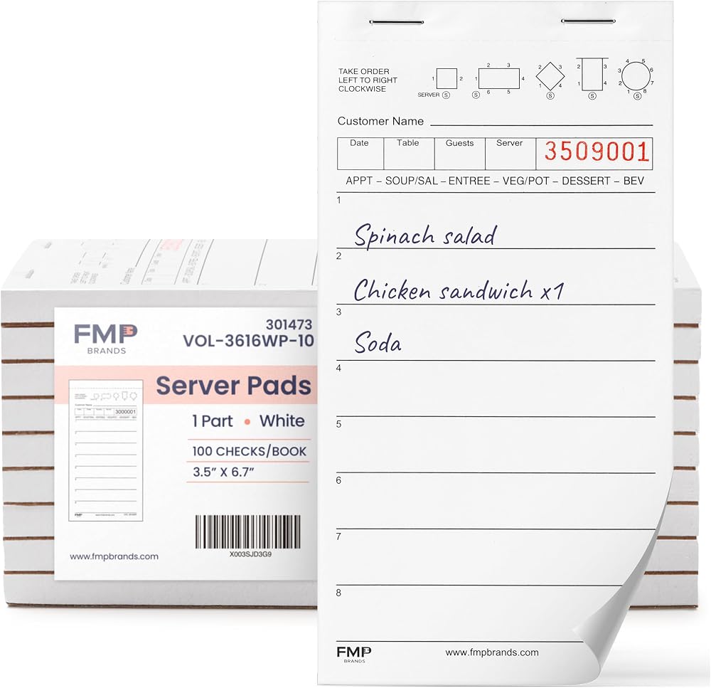FMP Brands 20 Restaurant Order Pads 100 Sheets Waiter Guest Checks 8 Line