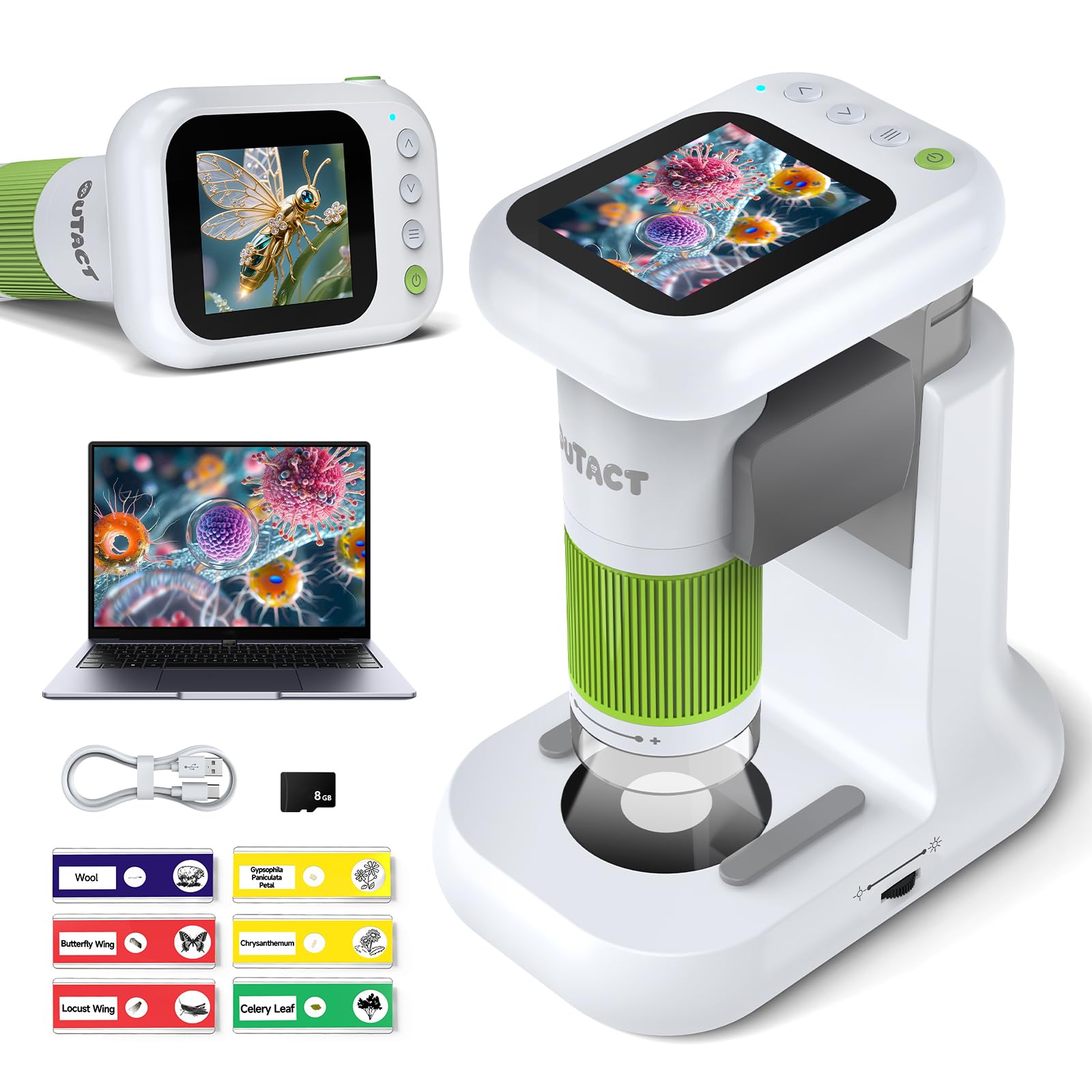 Photo 1 of Microscope for Kids, 1000X 2 in 1 Desktop & Handheld Digital Microscope, 1080P 2.4' HD Portable Photo Video Function 8 LED Light 8G SD Card 6 Slides Christmas Birthday Gifts for Kids