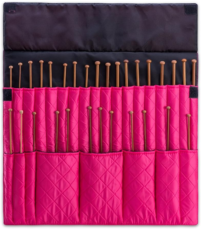 DeNOA Knitting Needle Storage Case - Crochet Hook Folding Organizer Travel Wrap - Bubblegum