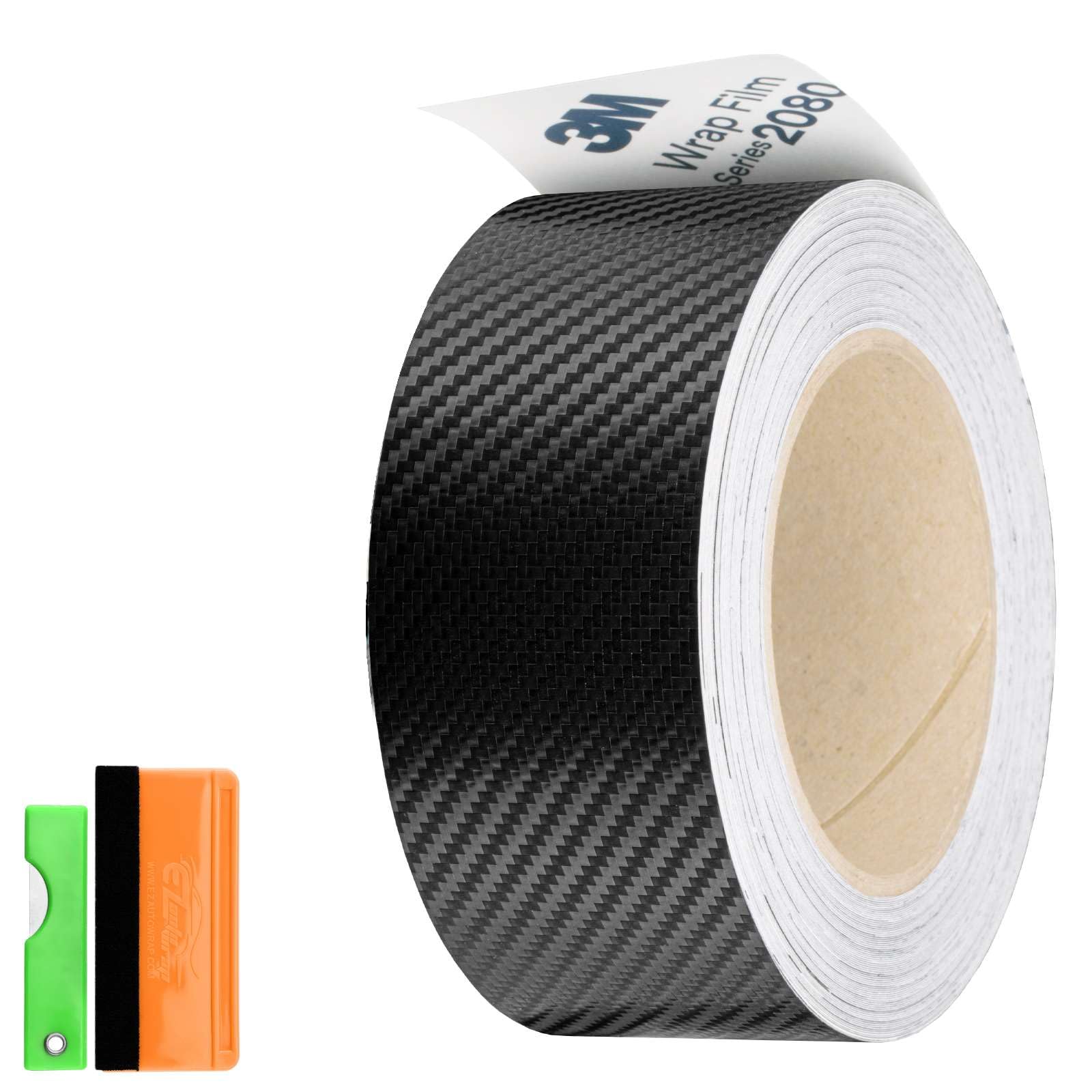 2 inchesx75 Feet Carbon Fiber Black 3M 2080 Vinyl Wrap Kit for Black Out Chrome Delete Window Trim Door Trim with Tool Kit Image